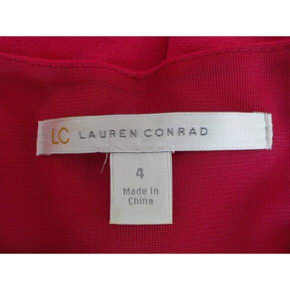 Lauren Conrad Pink Dress Women 4 Fit Flare Bow Pleaded Zip Rayon Sleeveless - Picture 5 of 9